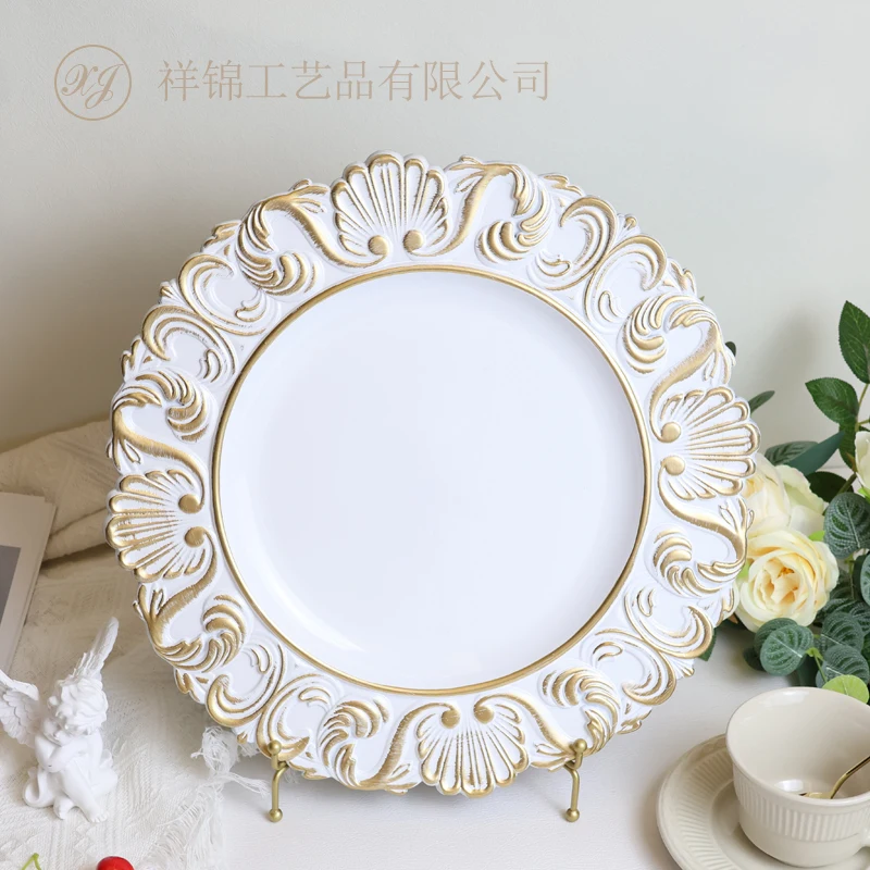 Modern Vintage Decorative Charger Plates Black Banquet Plastic Dish Dishes Sustainable Wedding Supplies for Parties