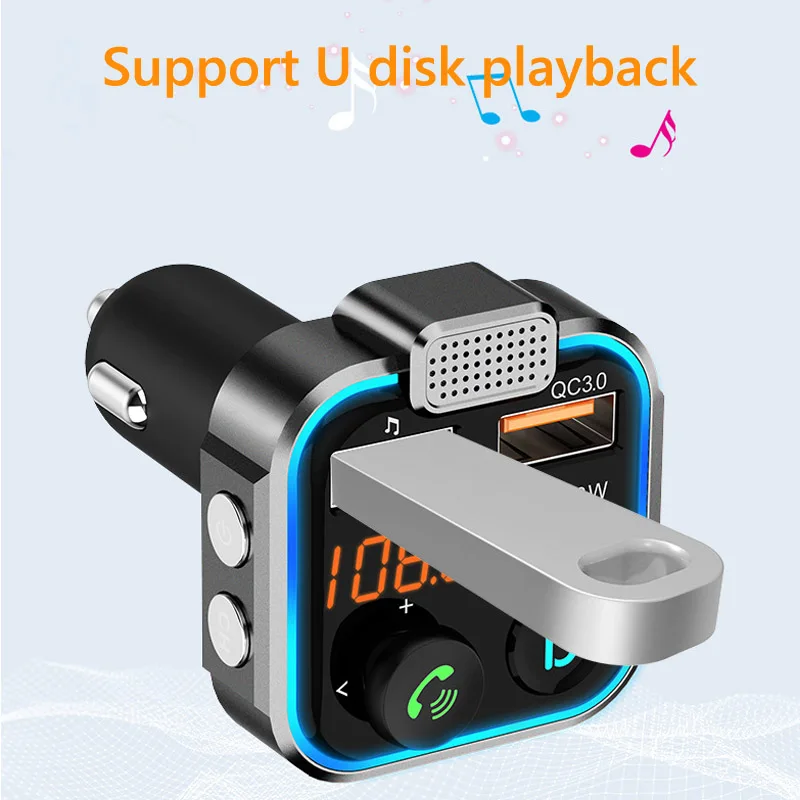 Голосовой помощи Qc3.0 Pd 20 Вт Quick Charge Беспроводное зарядное устройство для быстрой зарядки автомобильный комплект громкой связи Fm модулятор, свободные руки, FM передатчик, автомобильный Mp3 плеер