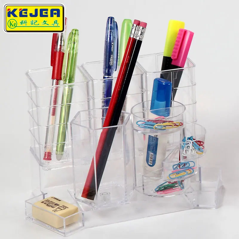 Kejea Durable Clear Pen Container Custom Pen Holder for Office School