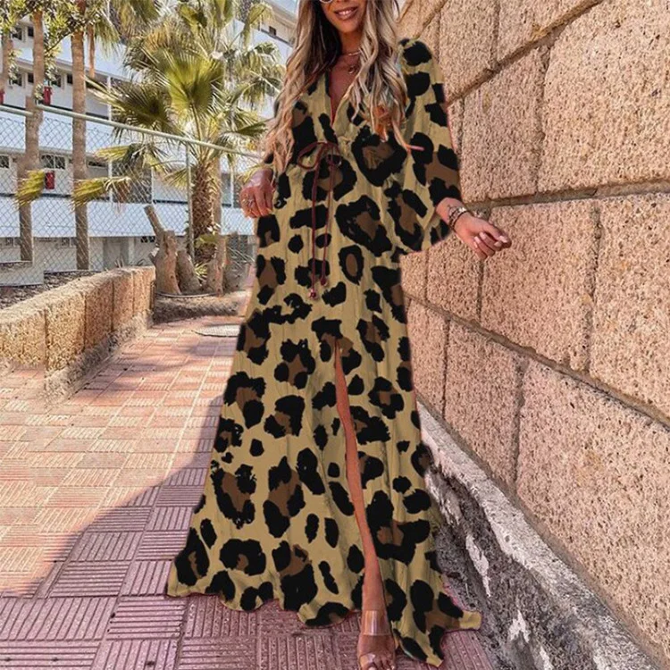 2022 new Vestido Long Sleeve ladies Loose peplum women fashion elegant chiffon Floral Boho Beach clothing Maxi Casual dress