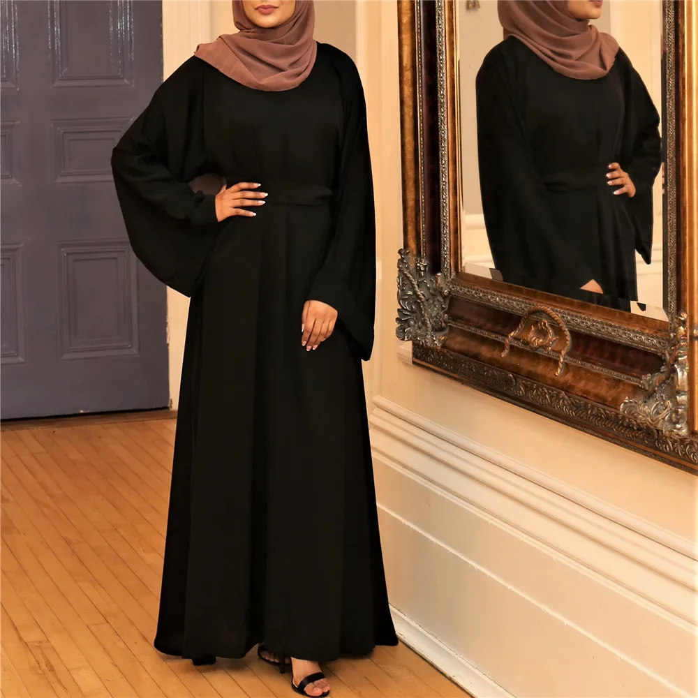 Basic Middle Eastern Turkish long dress solid color plus size 2xl robe dress