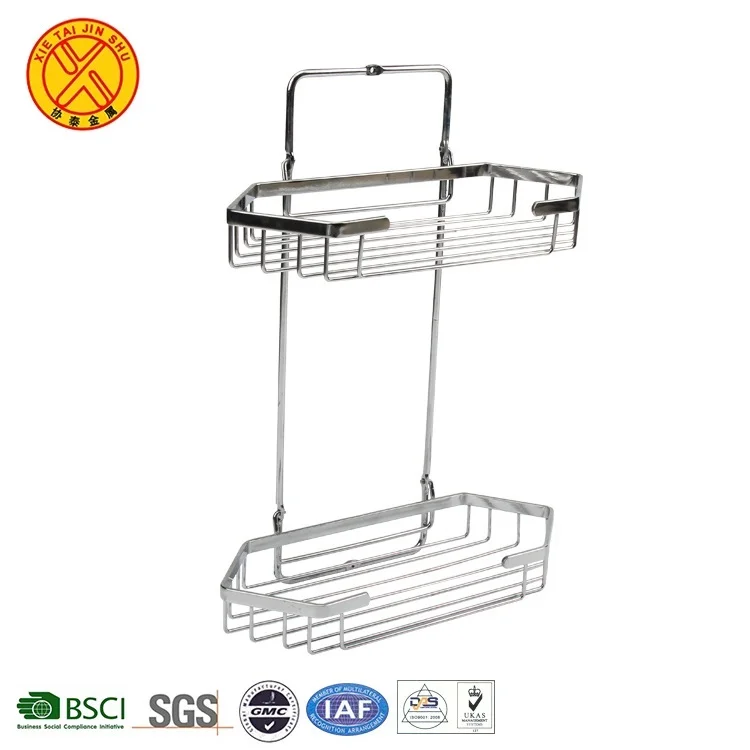 Hot Sale Wall Mounted Stainless Steel Double Layer Bathroom Metal Shelf