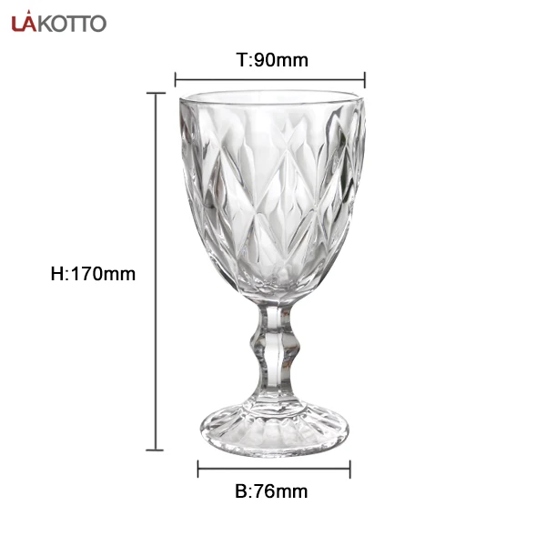 wholesale colored glassware embossed vintage transparent pressed goblet wine glass goblets