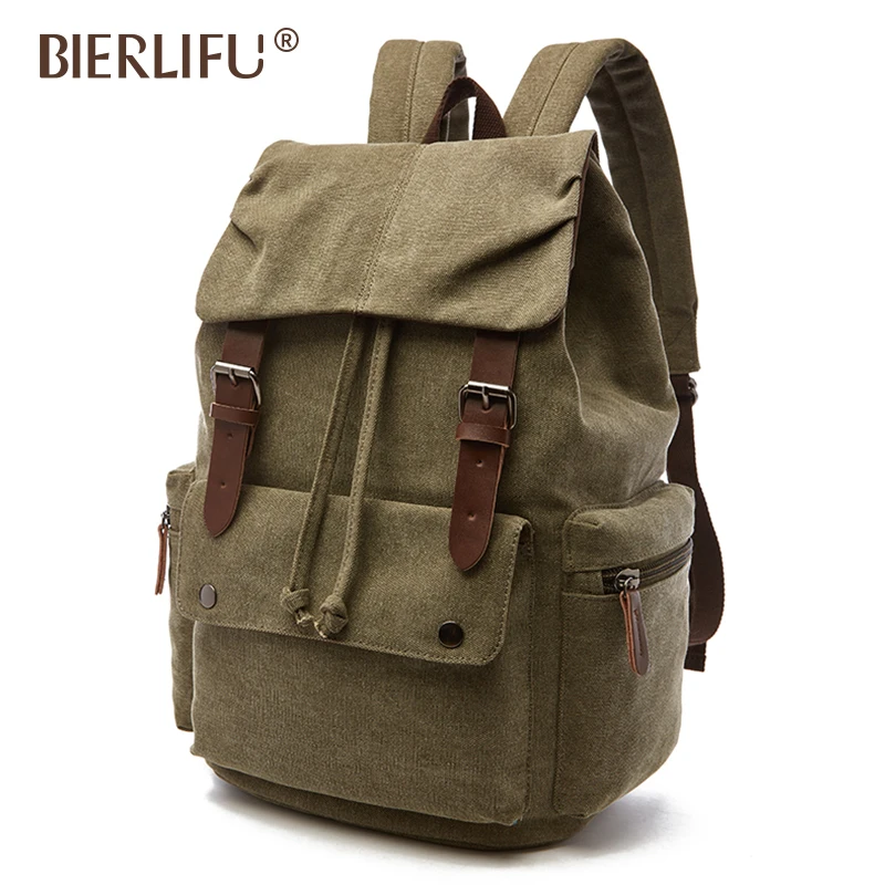 Trendy durable drawstring student leisure boys school canvas backpacks men college bags laptop backpack bag