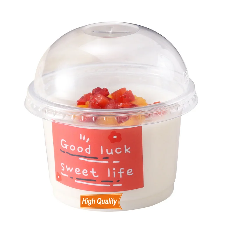 Disposable Pudding Double Skin Milk Network Popular Dessert Mousse Yogurt Plastic Cup with Lids