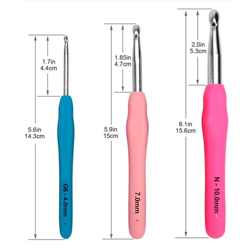9 pcs /set TPR Soft Handle Aluminum Crochet 2mm to 6mm Rubber Handle Crochet Hooks Needles For Yarn Craft