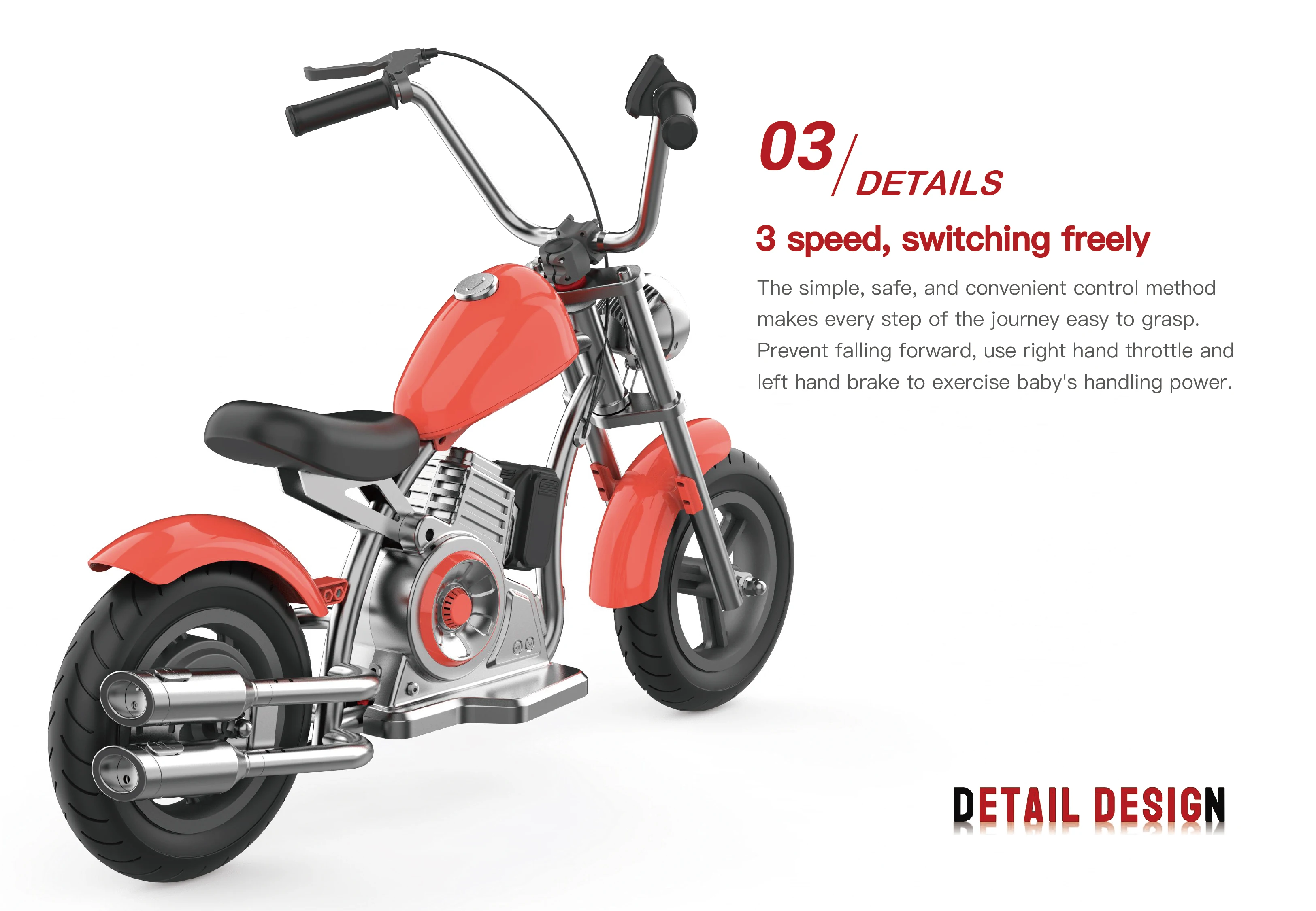 2-Wheel 3-Speed Modes 18.5V 160W Motor Power Kids Electric Motorcycle for Kids Age 3-6 Perfect Birthday gift for kids