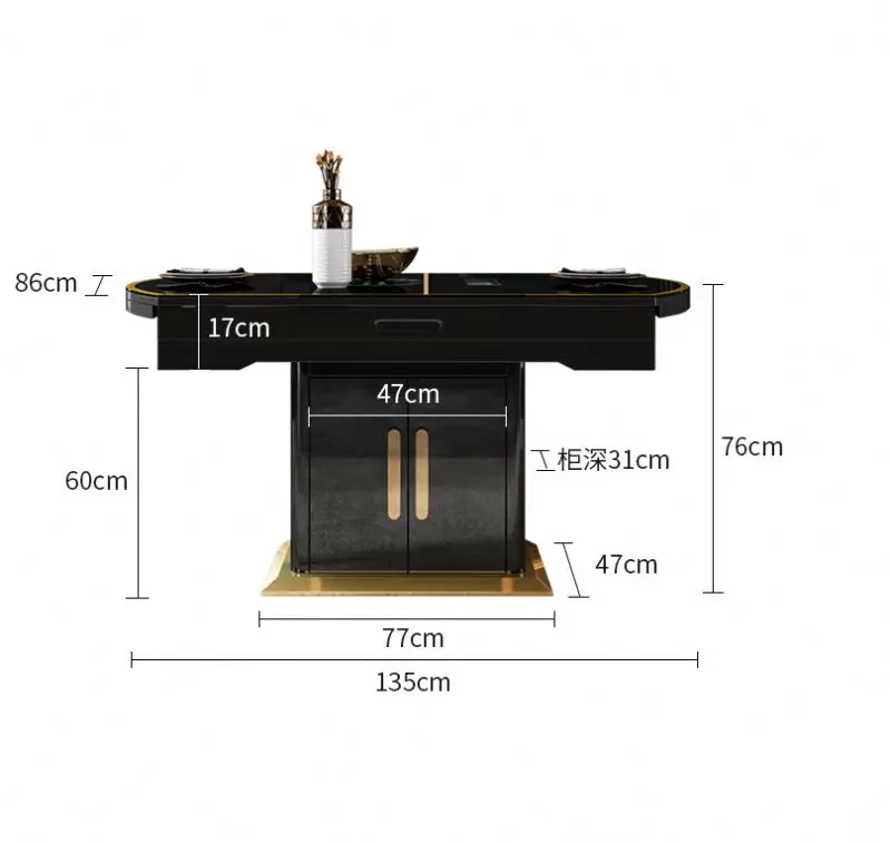 Turntable tempered glass dining table with induction cooker intelligent rotating telescopic variable round table