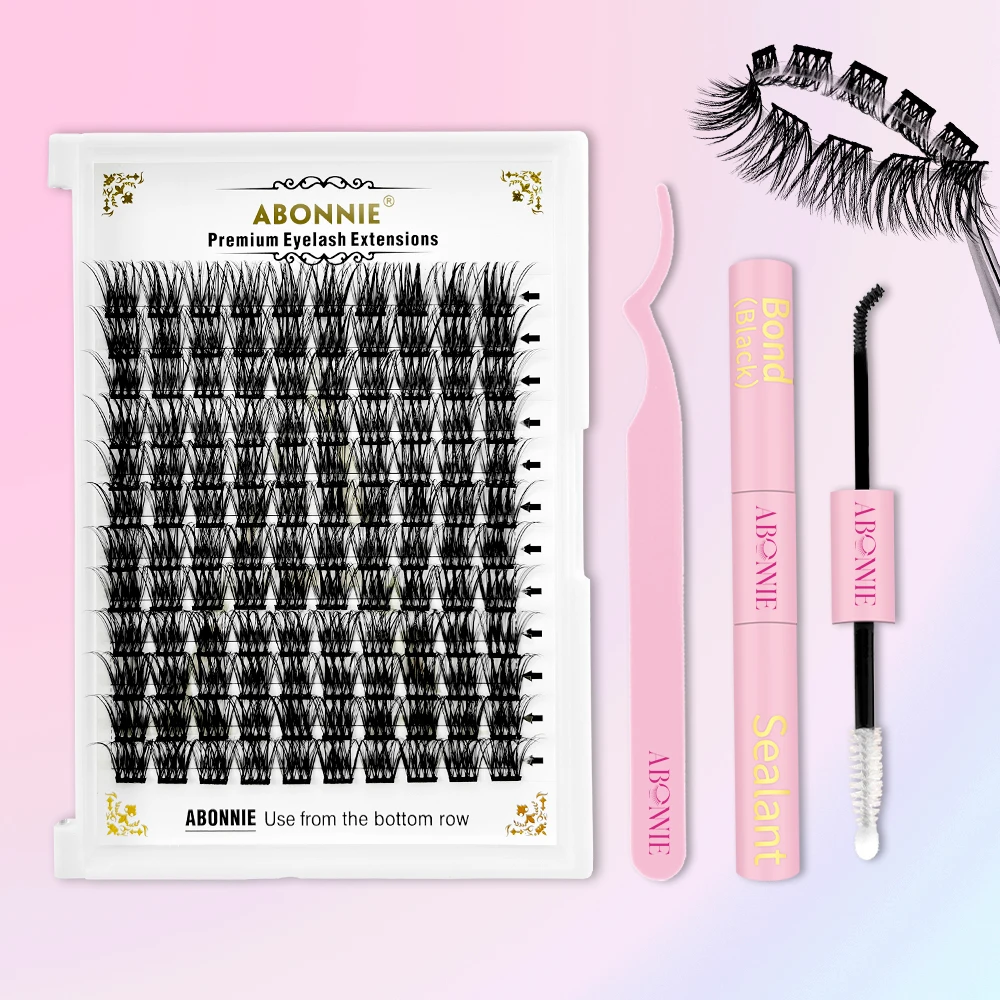 Abonnie Private Label Segment Diy Cluster Lash Extension Supplies Training Kit Professional Diy Eyelash Extension Starter Kit