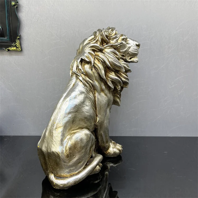 European style antique silver lion decoration handicraft resin sculpture desktop decoration