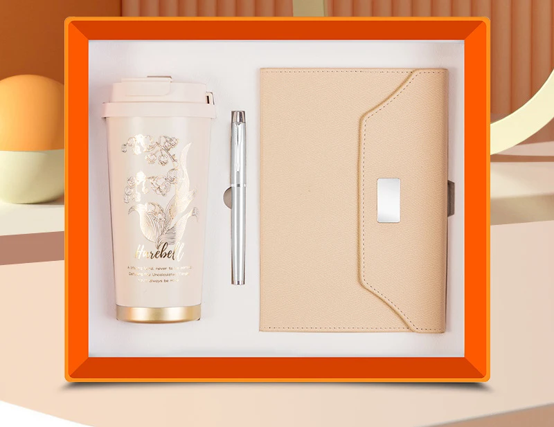 Vintage Flower Style Thermos Cup + Ceramic Mug Gift Box for Customers Corporate Gift Set Unique Gifts