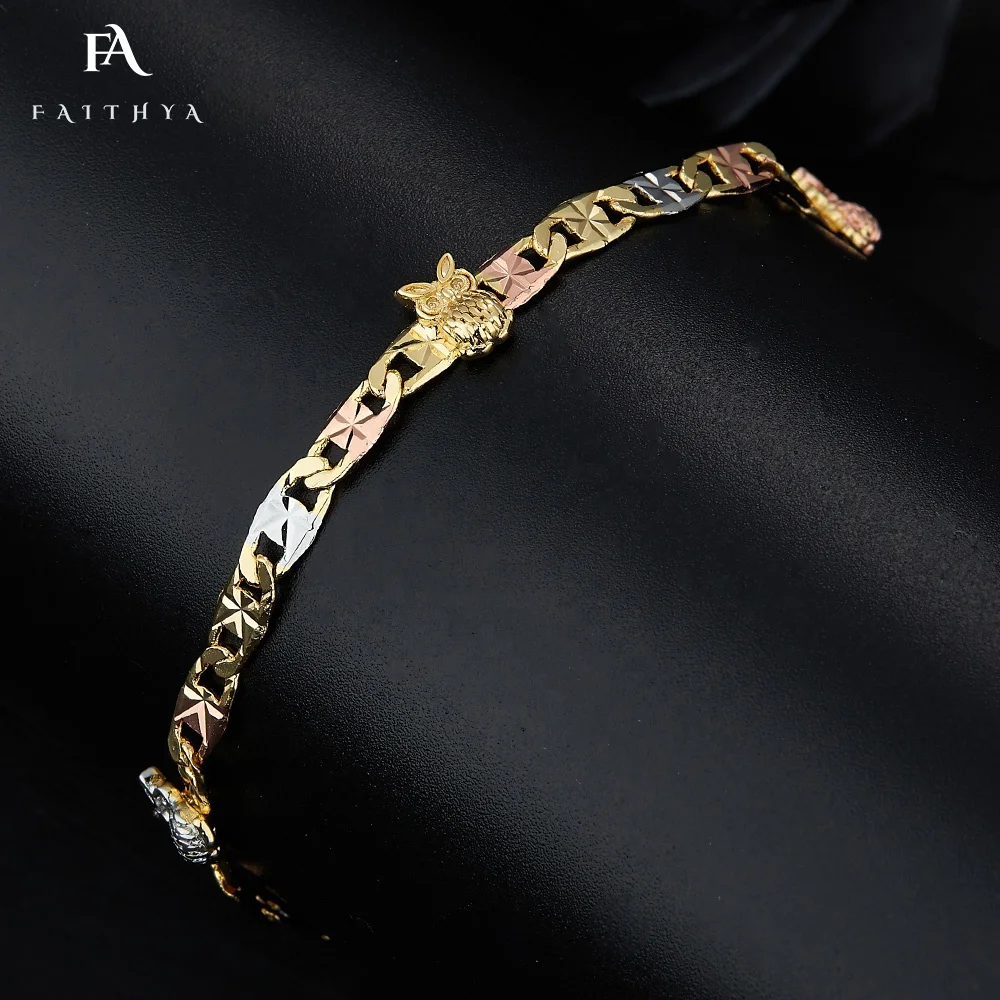 FB0086 Lovely Fine Jewelry Tricolor Electroplated Gold Animal Bracelet Turtle Butterfly Elephant Owl Bracelet For Woman
