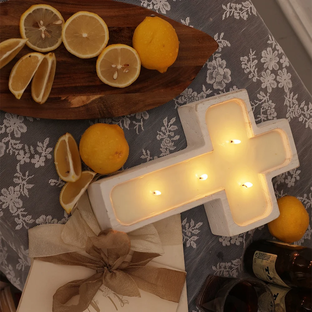 Cross Shape Wood Dough Bowl Candles  100% All-Natural Soy Wax & Essential Oil Infused Safe
