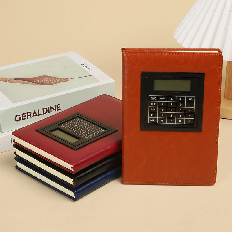 PU leather cover Multi functional Colorful Business A5 promotion gift logo diary Notebook With 8 Digits Calculator