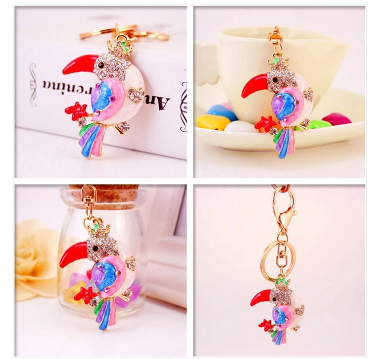 Luxury Metal Accessories Eco Friendly Paints Cartoon Cute Crystal Bird Rhinestone Keychain