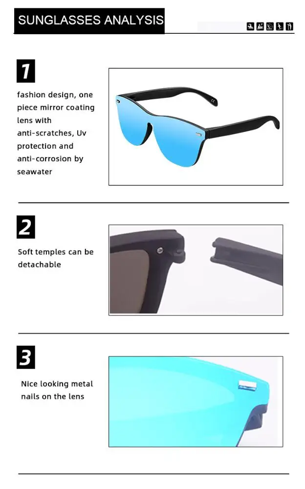 Windproof Anti-scratch Easy Clean Metal Nails Large Red Lens Designer Custom Polarized Sunglasses