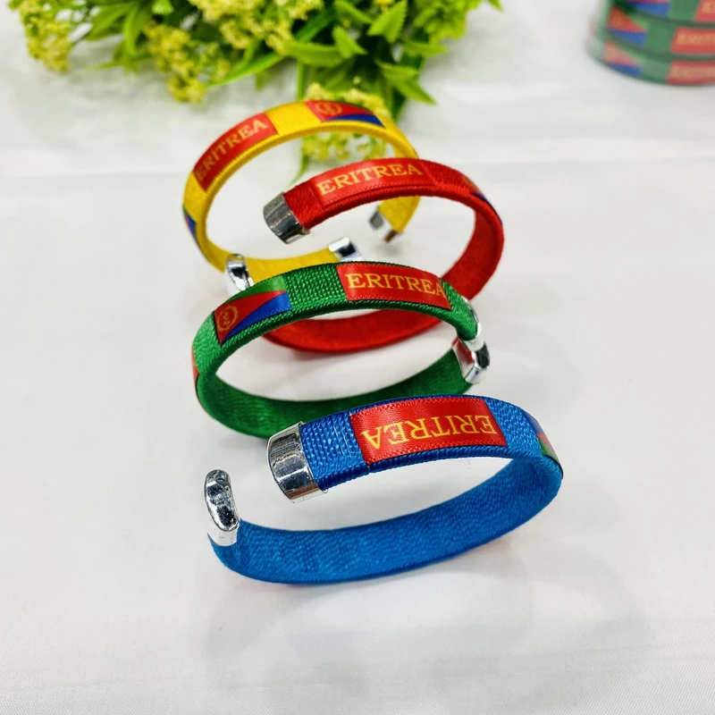 New Design Eritrea Flag Bracelet Flexible Metal Nylon C-shape Bracelet for Soccer Fans