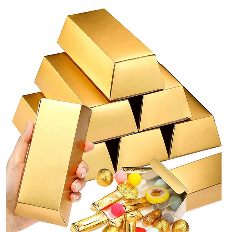 Cross Border New Product Folding Simulation Gold Bar Candy Box Custom Size Graduation Christmas New Year Gift Box