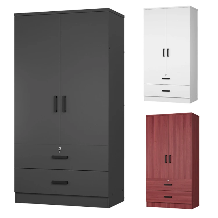 Home Bedroom Armoire Clothes Storage Organizer Shelf Wardrobe Cabinets 2 Door Drawers Wooden Wardrobe Closet