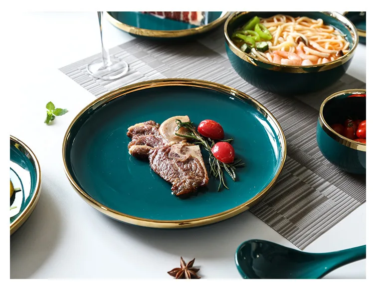Manufacturer custom green black pink white tableware ceramic dinner tableware set restaurant home porcelain dinner set
