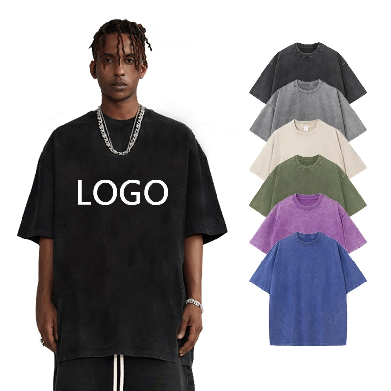 Wholesale Men Acid Wash T shirt 100% Cotton Oversized Plus Size Vintage Streetwear T Shirt For Men