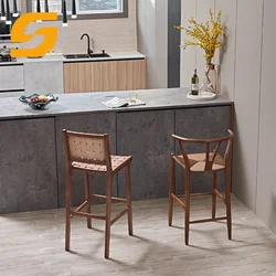 SUNLINK Foshan Factory Luxury Hotel Banquet Synthetic Leather Ash Wooden High Counter Bar Stool Chair