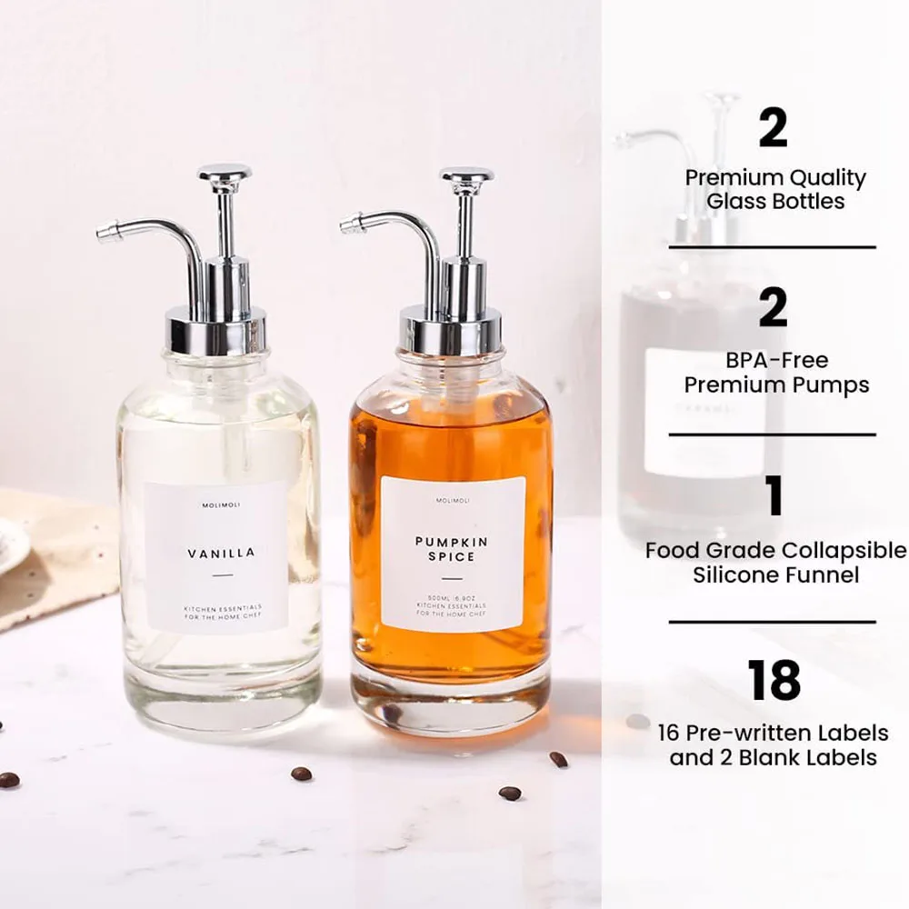 Coffee Syrup Dispenser for Coffee Bar  Pump Dispenser Glass Syrup Bottle 500ml 16.9oz  Maple Coffee Syrup Pump Bottles