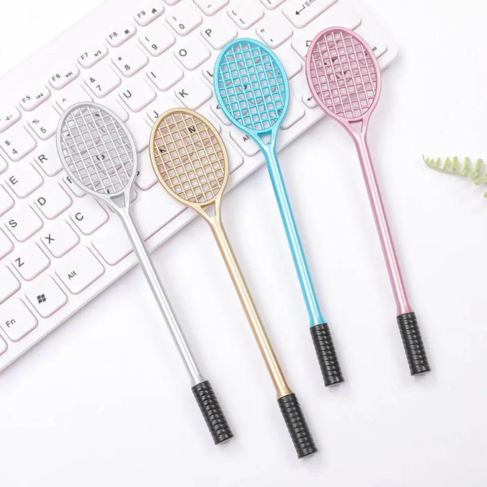 Cute Tennis Racket Shape Writing or Decoration Gel Ink Pen for Home Office School Student Black  0.38 mm Tip 4 Colors Casing