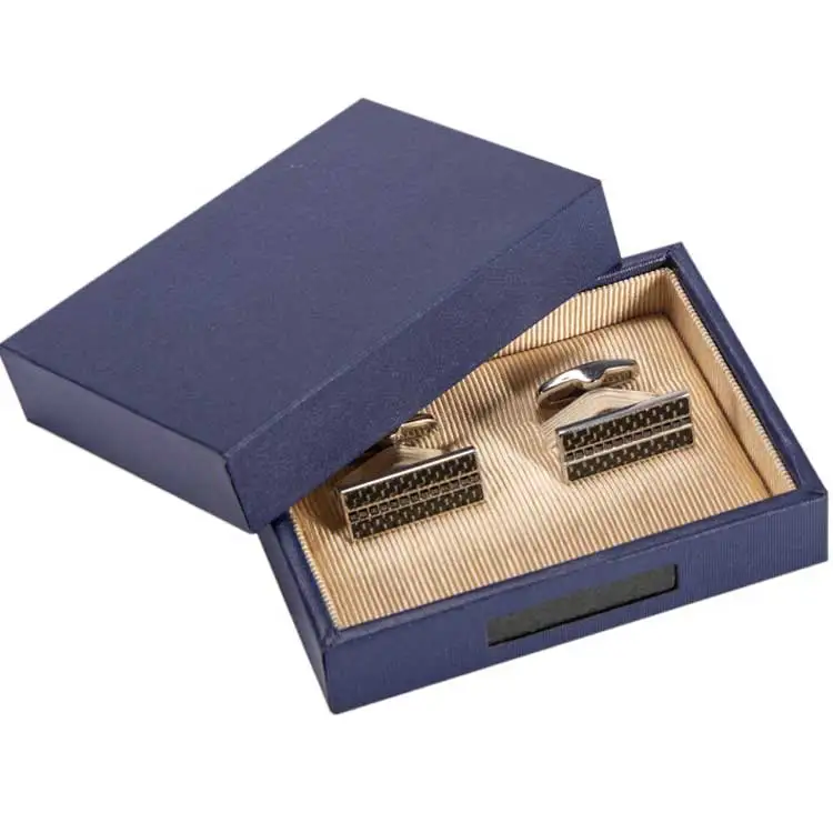 In Stock Exquisite Men Double Cufflink Black Blue Wooden Box