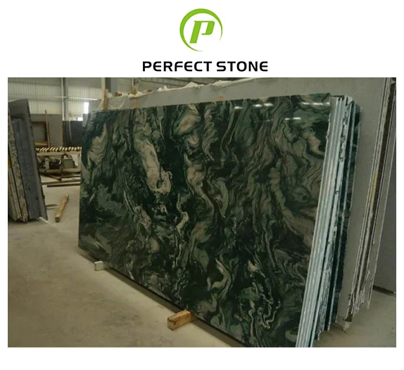 Graceful Customized Lapponia Green Granite Slab for Countertop and Island in Kitchen