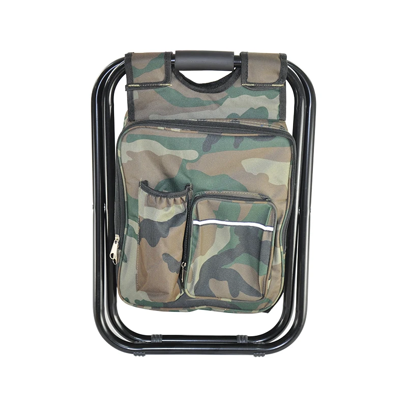 Portable Camouflage Camping Folding Stool Fishing Backpack Chair With Cooler Picnic Bag