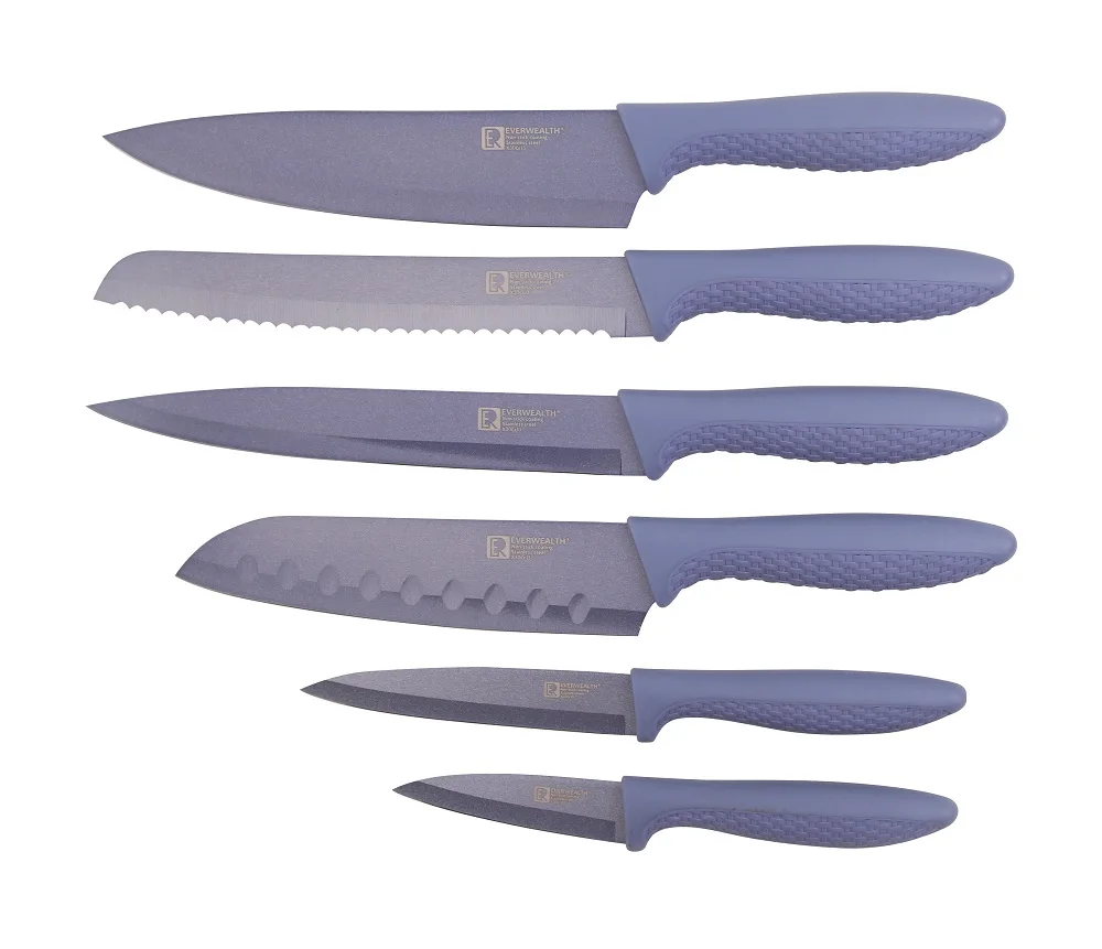New Design Pp+Tpr Handle Metallic Non-Stick Coating Knives Stainless Steel Knife With Try-Me Package