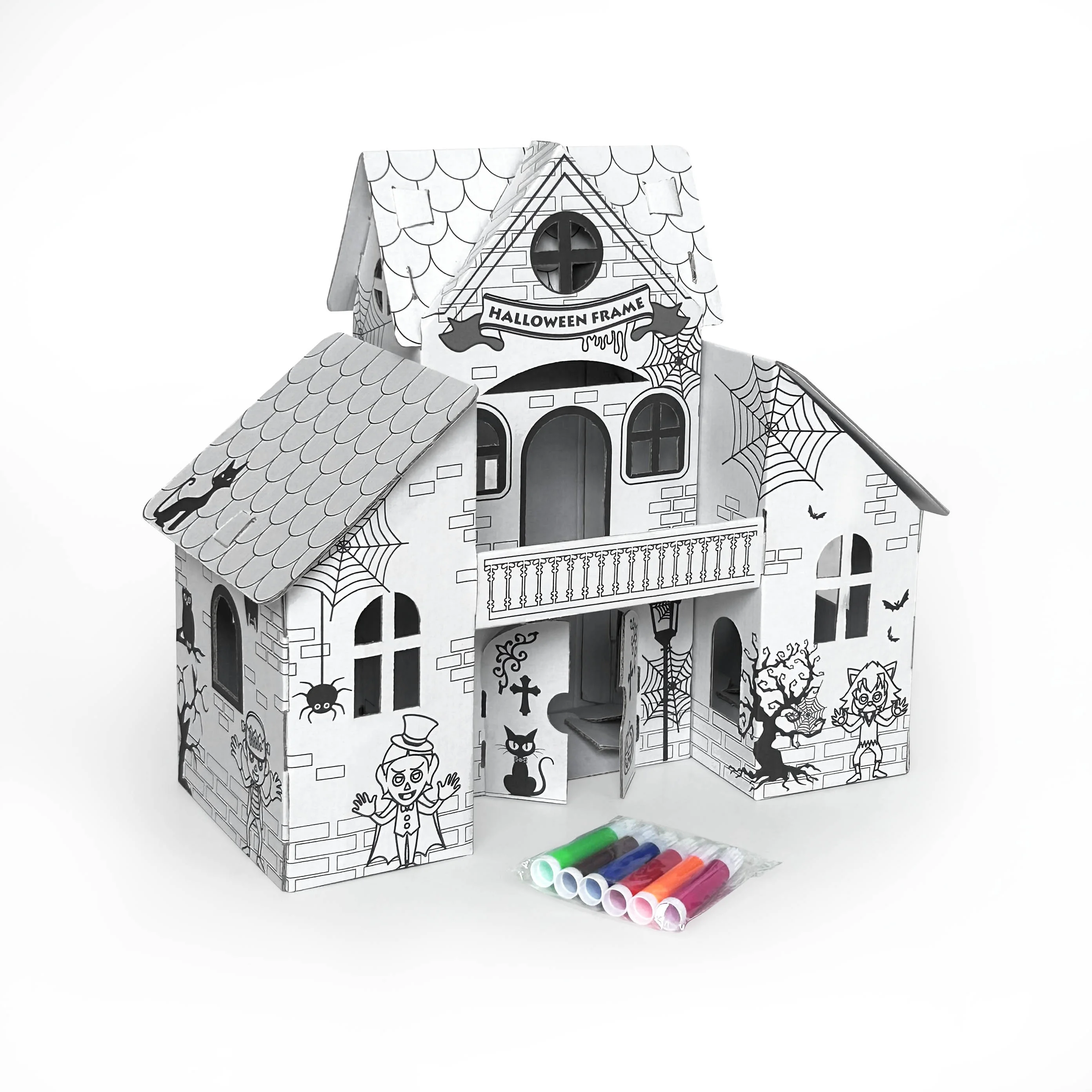 DIY Cardboard Playhouse Learning Early Educational Toys Creative Arts with Color