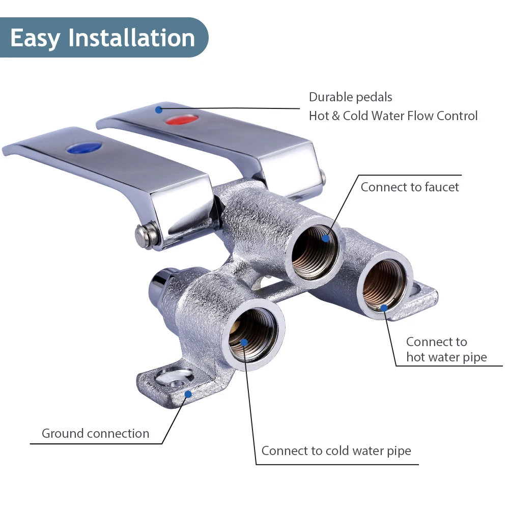 Hand Free Sink Faucet Double Channels Cast Knee Pedal Valve Dual Foot Pedal Sink Faucet