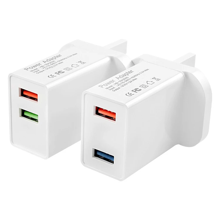 CE Certified UK USB Wall Charger 3Pin Plug Fast Charging Adapter 5V 2A for Multiple