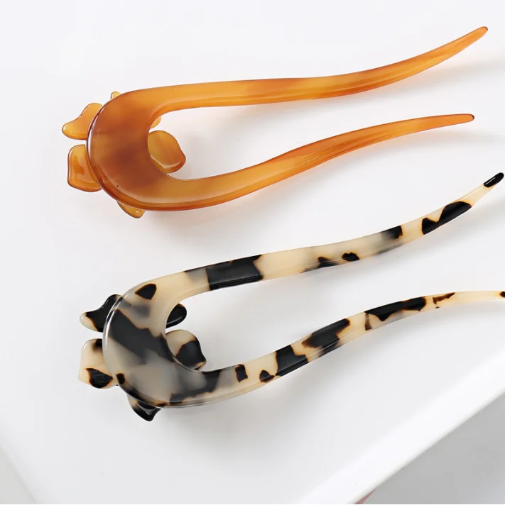 Acetate Hair Fork Carved Hair Chopstick Stick for Women Girl Vintage Chinese Style Packing Lady Color Accept Material Decoration