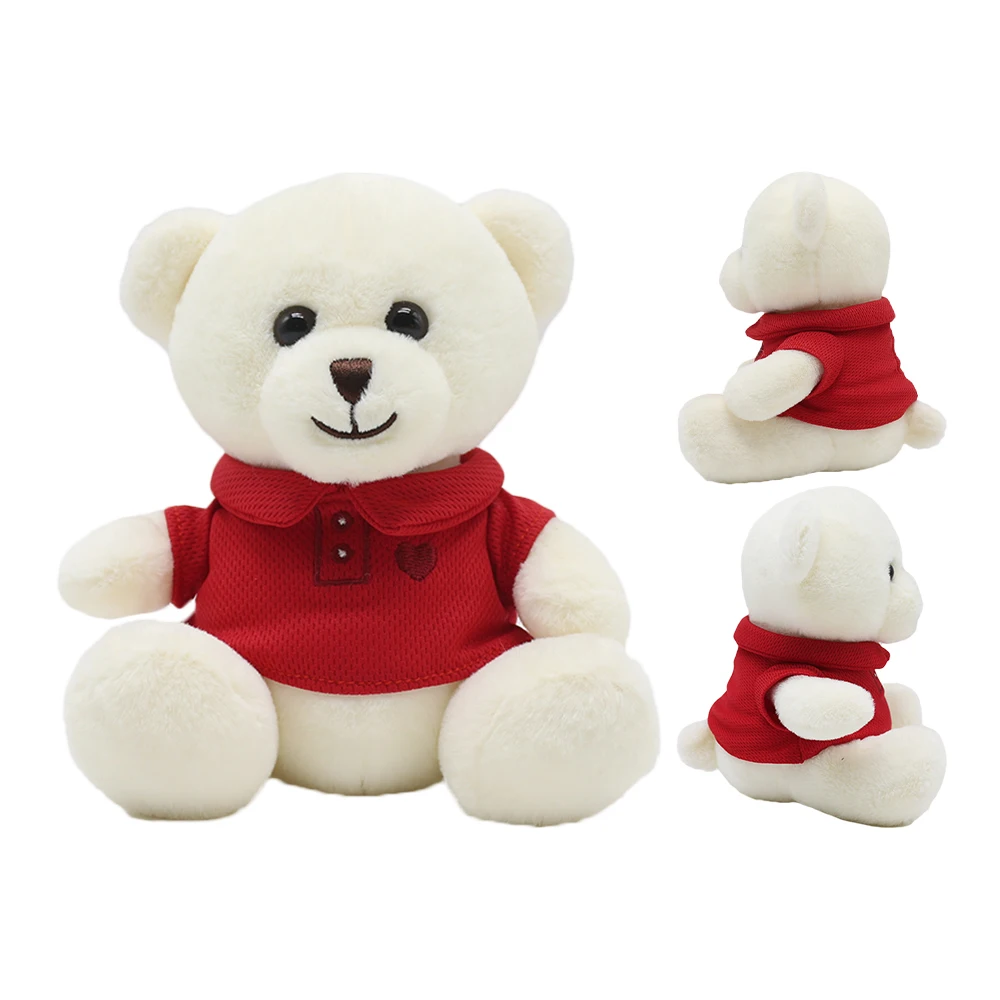 Wholesale High Quality Little White Teddy Bear Soft Toy With Red Clothes Custom Cute Small Plush Stuffed Animal Teddy Bear Toys