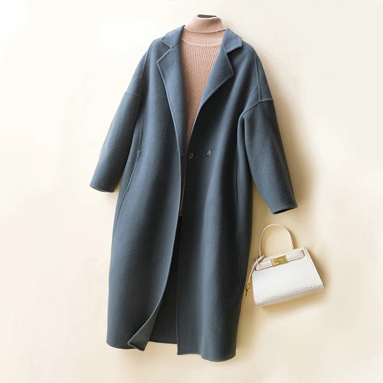 Wholesale Price Autumn Winter Loose Fashion Simple Solid Color Trench Wool Coat Women