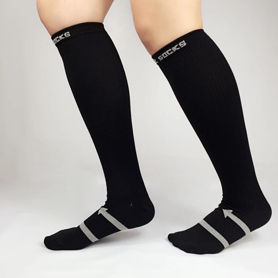 High quality custom logo soccer football long compression socks 20-30mmhg with padding