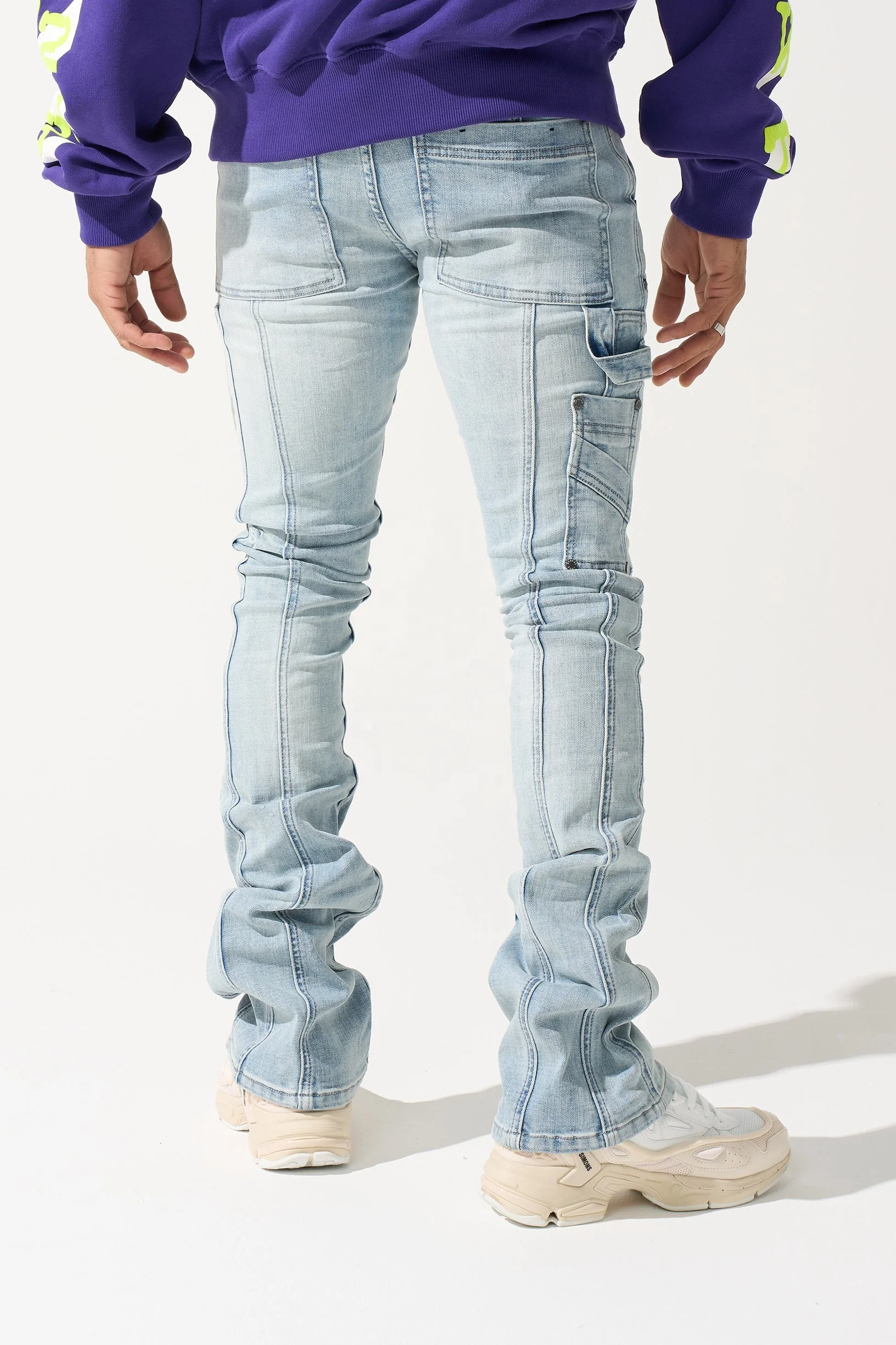 HG high quality light blue wash with carpenter panels distressed ripped skinny fit stacked jeans