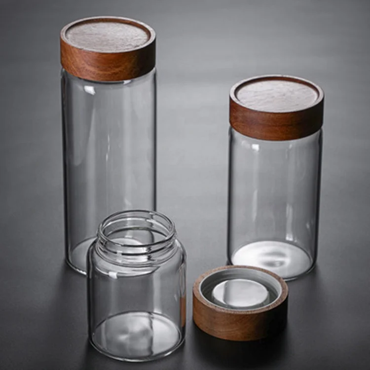 Customized by Chinese manufacturers Glass dust cover for living room glass storage tank glass storage jars with wooden lids