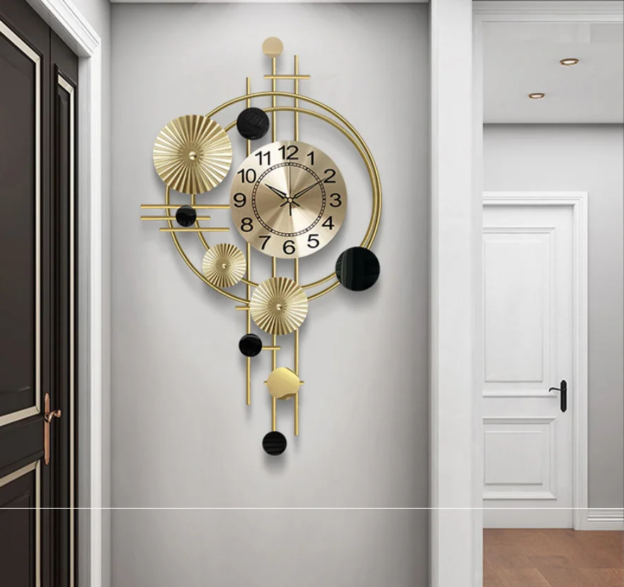 Креативные кованые железные креативные односторонние часы для гостиной с золотыми листьями железные металлические настенные часы для украшения дома