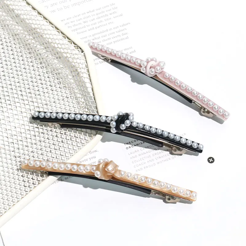wholesale pearl bow barrette french hair clips modern acetate hairclips hair accessories women large barrettes for thick hair