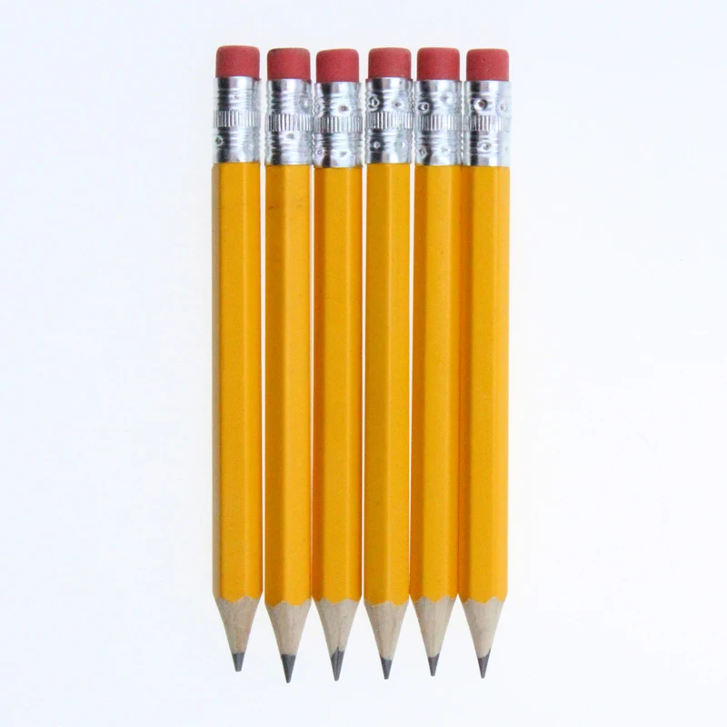Wholesale custom printed mini size wooden HB golf pencils with or without eraser top