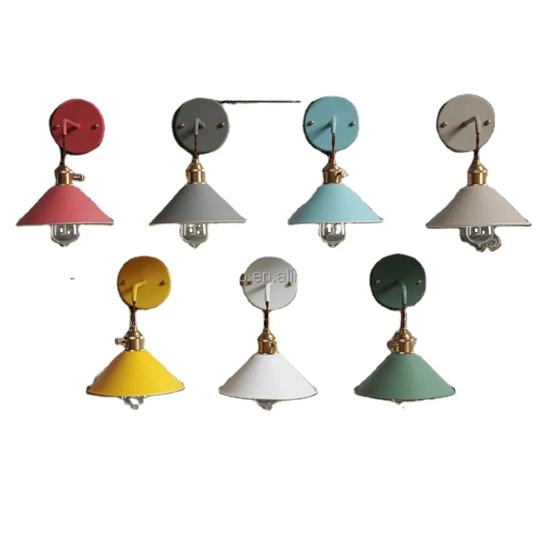 New design contemporary wrought iron multicolor lampshade brass holder wall decor lamp/lights for bedside