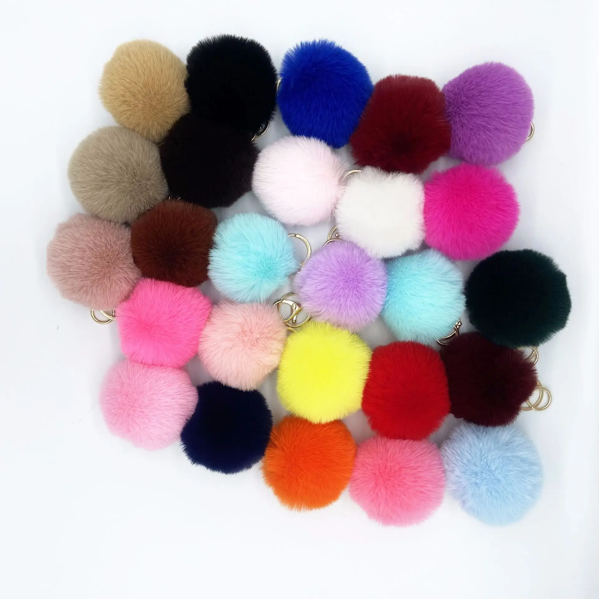 Pink Fur Ball Pom Pom Keychain For Women And Girls wholesale Bag Accessories Cute plush Puff Keychains