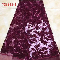YS3915 Wholesale guangzhou Deep green embroidery velvet design rose french net lace fabric