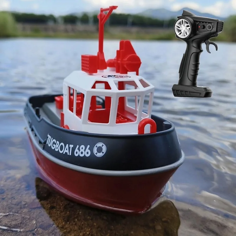 RC Boat Tugboat with LED Lights Dual Motor Design 2.4Ghz RC Harbor Working Boat Electric Remote Control Tugboat for Adult Kids