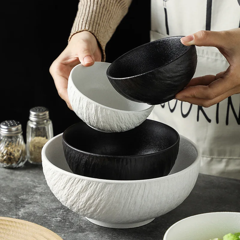 Современная Роскошная серия рок-текстуры с индивидуальным логотипом Ресторан 4,5/6/8 дюймов черный белый керамогранит круглые чаши керамические миски для риса