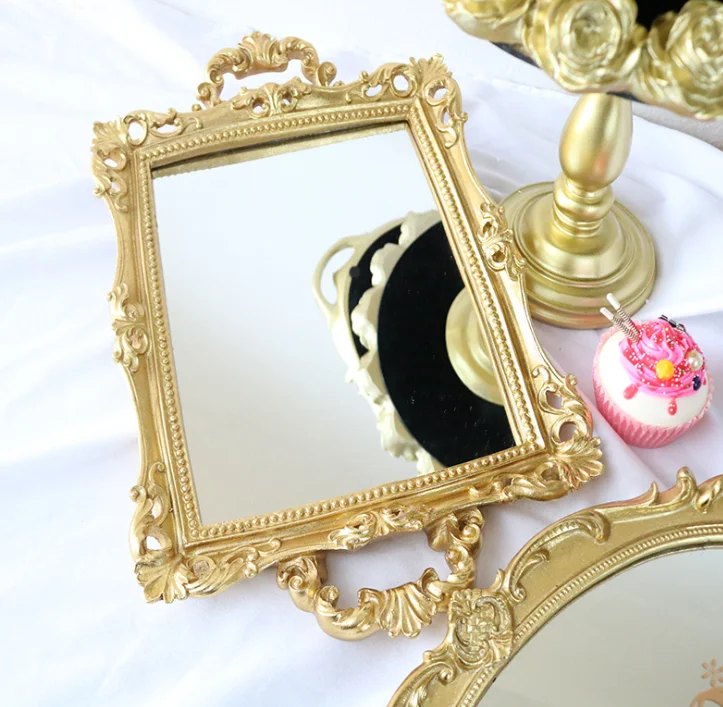 Home Decoration rectangle Shape Resin Jewelry Mirror Tray With Antique Style
